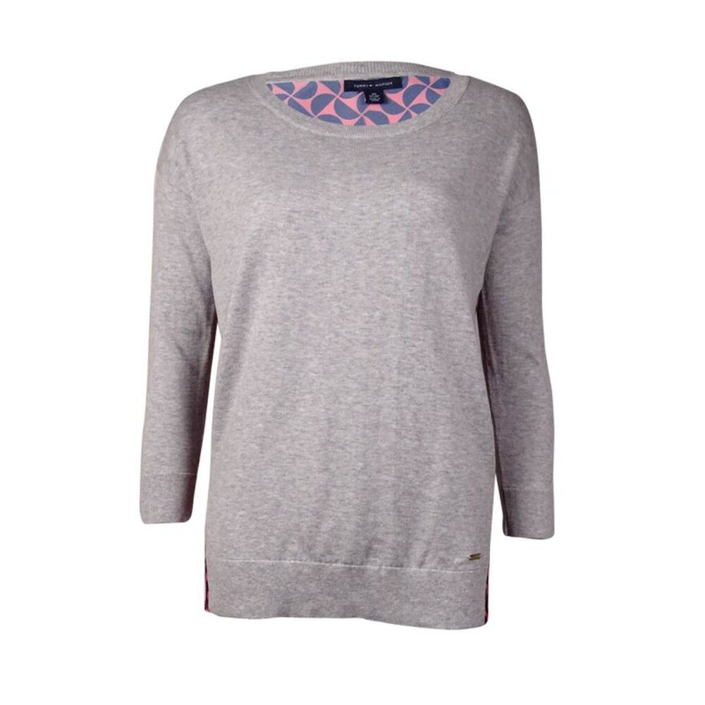 Tommy Hilfiger Women's Print Back Knitted Front Sweater - Grey Heather